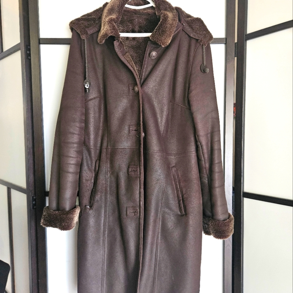 Daniel Leather Long Jacket Brown Size Medium Women